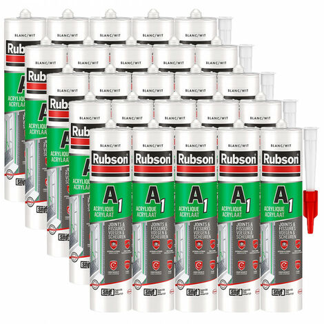 Rubson – Lot de 25 cartouches mastic acrylique SNJF 300 mL – Pour joints et fissures intérieurs/extérieurs – Supports béton, bois, plâtre