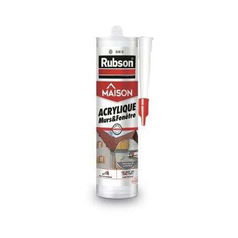 Rubson Mastic Maison Acrylique Murs & Fenêtres, mastic acrylique gris pour intérieur & extérieur, comble fissure, joint porte et fenêtre, Cartouche de 280 ml