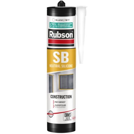 Rubson – Mastic silicone neutre bâtiment 280ml – Couleur blanc – Élasticité élevée pour joints de dilatation – Adhère à béton, bois, verre – 2610401