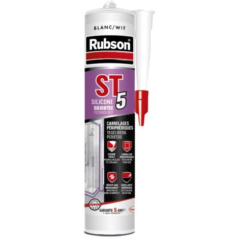 Rubson – Mastic silicone sanitaire 280 ml – Pour joints baignoire, douche, lavabo – Résistant à l'humidité et moisissures – Gris clair
