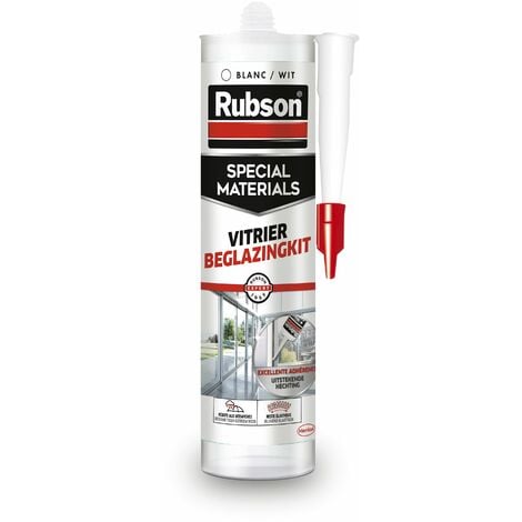 RUBSON Mastic Special Materials Vitrier, silicone neutre pour masticage de portes et fenêtres, Coloris blanc ,Cartouche 280ml