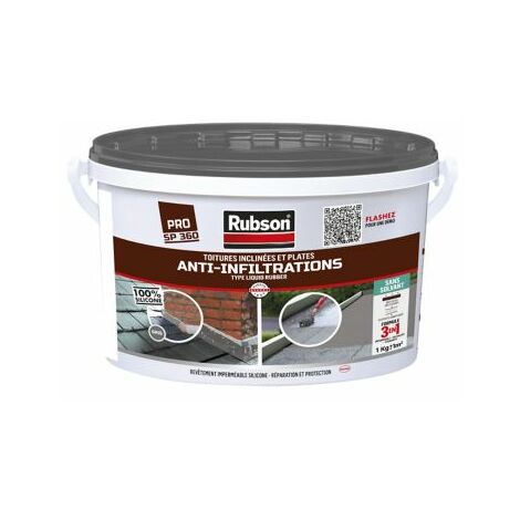 Rubson Revêtement Anti-Infiltrations Stop fuite Gris 1 kg, pour réparation & étanchéité de toitures inclinées & plates, Résine silicone imperméable anti-fuites & anti-fissures