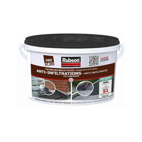 Rubson Revêtement Anti-Infiltrations Stop fuite Noir 1 kg, pour réparation & étanchéité de toitures inclinées & plates, Résine silicone imperméable anti-fuites & anti-fissures