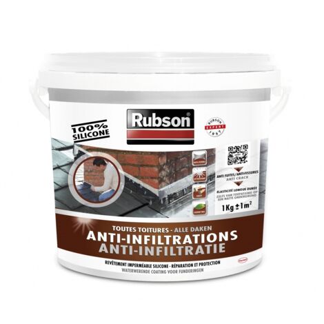 Rubson – Revêtement d'étanchéité anti-fuites pour toiture 1kg – 100% silicone – Résistant aux UV et à l'eau stagnante – Élasticité longue durée