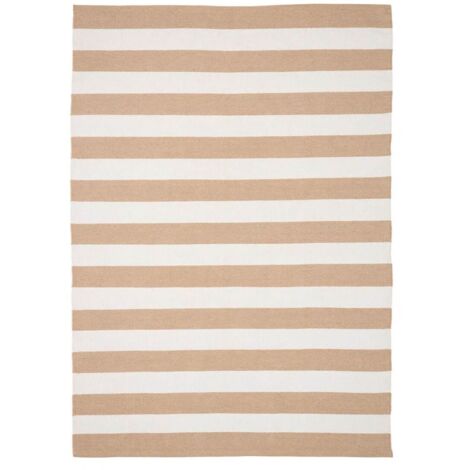 RUDY - Tapis 200x300cm PET Recyclé Rayé Beige et Blanc