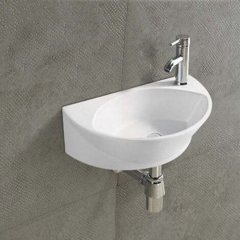 Rue Du Bain – Lave main ovale en céramique 40x29 cm – Sans trop plein – Percée à droite pour robinet standard – Design moderne pour petits espaces