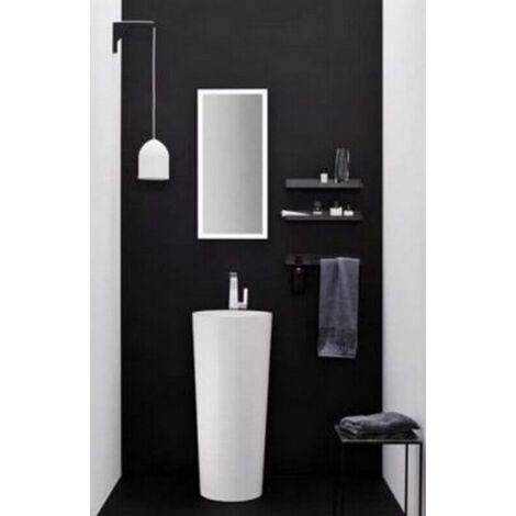 Rue Du Bain – Lave main totem cylindre céramique blanche 39 cm diamètre – Hauteur 83 cm – Avec trop plein et plage de robinetterie percée