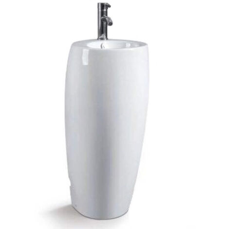 Rue Du Bain – Lave main totem rond en céramique blanc brillant – Diamètre 38,5 cm – Hauteur 85 cm – Installation au sol contre mur