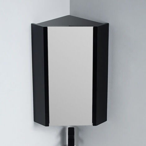 Rue Du Bain – Meuble miroir d'angle noir brillant 31x31 cm – Armoire suspendue avec étagère intégrée – Pour petites salles de bain