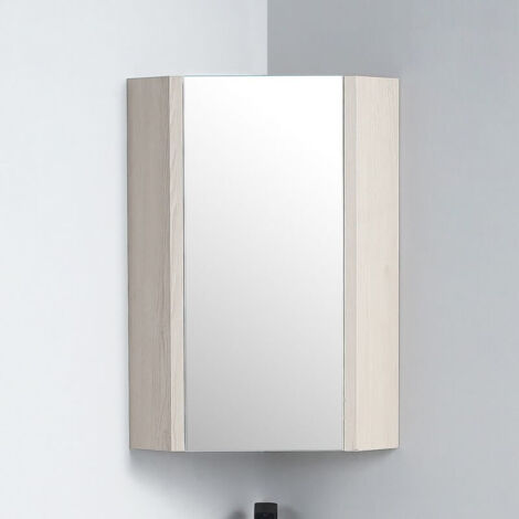 Rue Du Bain – Meuble miroir d'angle salle de bain chêne gris 31x31cm – Rangement pratique avec porte miroir – Installation murale fournie