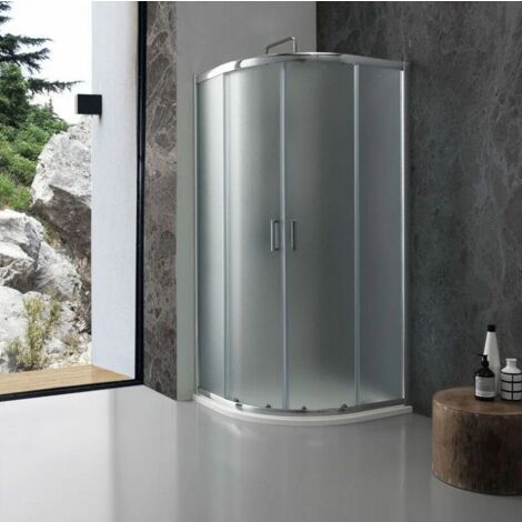 Rue Du Bain – Paroi de douche quart de rond 80cm – 2 panneaux fixes et 2 portes coulissantes – Verre granité 6mm – Aluminium mat – Hauteur 195cm