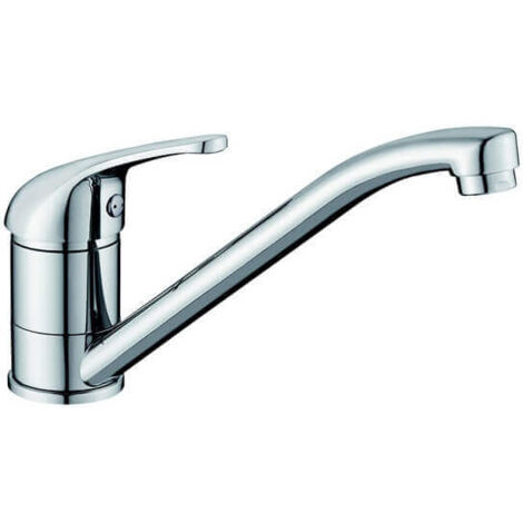 Rue Du Bain – Robinet mitigeur évier bec incliné 22 cm – Laiton chromé – Hauteur sous bec 14,8 cm – Commande à manette unique