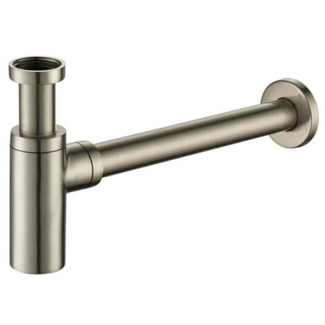 Rue Du Bain – Siphon de lavabo tubulaire en laiton – Finition inox brossé – Hauteur réglable 5 à 12,5 cm – Sortie Ø 32 mm – Longueur 30 cm
