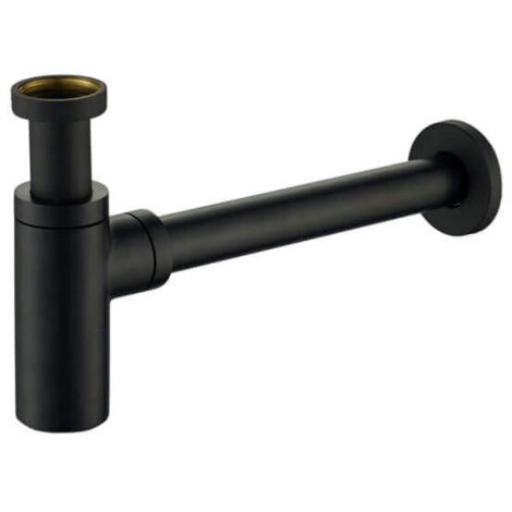 Rue Du Bain – Siphon de lavabo tubulaire en laiton noir mat – Hauteur réglable de 5 à 12.5 cm – Sortie Ø 32 mm – Longueur 30 cm