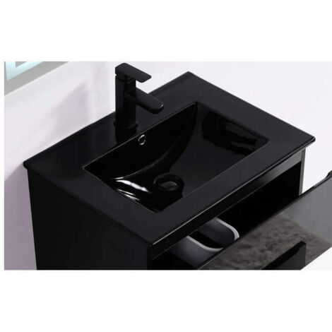 Rue Du Bain – Vasque à encastrer céramique noire brillante 81x47 cm – Trop plein avec cache chromé – Compatible meubles 80 cm – Installation facile