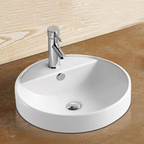 Rue Du Bain – Vasque à encastrer ronde en céramique blanche 47 cm – Hauteur 18 cm – Équipée d'un trop plein – Compatible avec tout type de plan de toilette