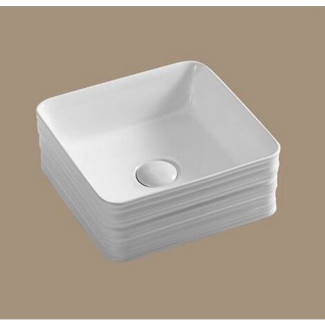 Rue Du Bain – Vasque à poser carrée 39 cm en céramique blanche – Sans trop-plein – Pour robinetterie murale ou mitigeur surélevé – Installation facile