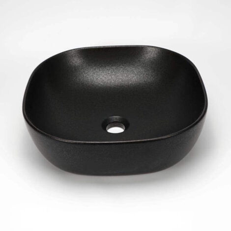 Rue Du Bain – Vasque à poser carrée en céramique noire mate 41x41 cm – Hauteur 15 cm – Sans trop plein – Installation facile avec robinet mitigeur