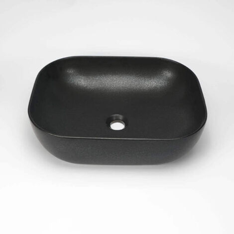 Rue Du Bain – Vasque à poser rectangulaire en céramique noire mate 49x39 cm – Sans trop plein – Compatible bonde clic-clac en laiton chromé