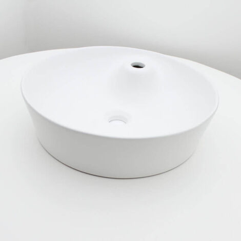 Rue Du Bain – Vasque à poser ronde 44 cm – Céramique blanche mate – Hauteur 13 cm – Sans trop-plein – Percée pour robinet mono trou