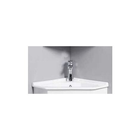 Rue Du Bain – Vasque d'angle semi-encastrable céramique blanche 42x42 cm – Plage de robinetterie percée – Pour meuble d'angle suspendu