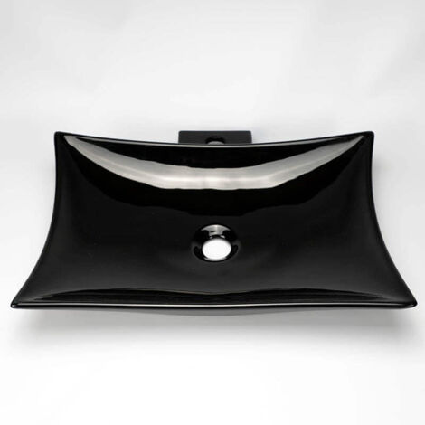 Rue Du Bain – Vasque suspendue rectangulaire en céramique noire 57x39 cm – Plage robinetterie arrière – Sans trop plein – Installation facile