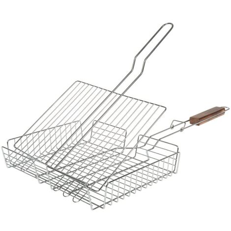 RUECAB 1089 Rack di Barbecue Doppia Regolabile Acciaio Inox Manico Legno Argento 6 x 33 x 69 cm