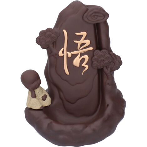 Rückfluss-Räuchergefäß mit kleiner Mönchsfigur, Yixing Zisha Ton-Wohndekoration