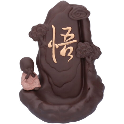 Rückfluss-Räuchergefäß mit kleiner Mönchsfigur, Yixing Zisha Ton-Wohndekoration - Modell B