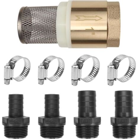 Rückschlagventil mit Edelstahlfilter, 1"-Rückschlagventil mit Schlauchanschluss, Schlauchschelle, Fußventil, Messing-Fußventil für Wasserpumpe, Gartenschlauch