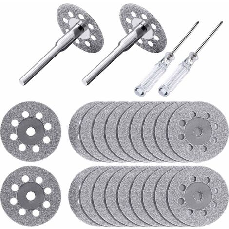 Rueda Cortadora De Diamante De 22 Mm De 20 Piezas Con Mandril De 4 Piezas De 3 Mm Y Destornillador De Cristal Cruzado De 2 Piezas Para Herramientas Rotativas Dremel