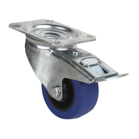 Rueda de goma azul giratoria con freno con cojinete de rodillo para peso máximo de 150 kg y varios diámetros Ø80x35 mm