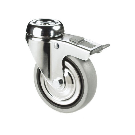 Rueda de goma gris con freno de plástico para tornillo pasante de 40 mm hasta 65 mm para pesos desde 32 kg hasta 40 kg COFAN                                                     Ø40 x 18 mm
