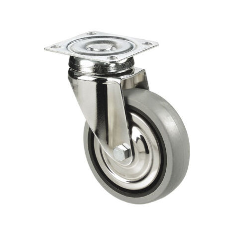 Rueda de goma gris con placa giratoria de 30 mm hasta 75 mm para pesos desde 25 kg hasta 45 kg                                                     Ø50 x 18 mm
