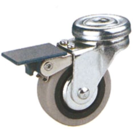Rueda de Mobiliario 50 mm Goma Gris con Agujero 8 mm y Freno