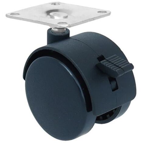 Rueda de Mobiliario 50mm Nylon Negra con Placa de Freno 40kg