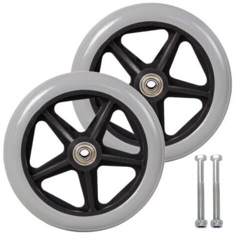 Rueda delantera de 2 pulgadas, 2 ruedas de repuesto para silla de ruedas, neumático sólido antideslizante, 170 mm, gris en negro, ruedas para sillas de ruedas, andadores, ayudas para caminar (gris)