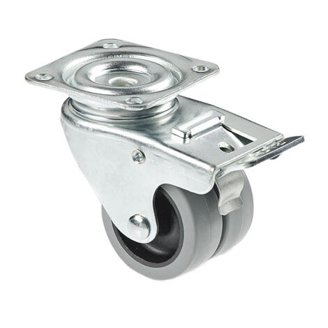 Rueda doble de polipropileno con placa de 60 mm diámetro de 50 mm con freno para pesos de hasta 70 kg 09403425