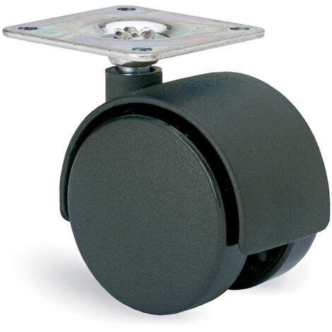 Rueda doble plastico negro 35mm placa zin 1-0342