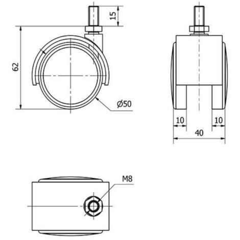 Rueda doméstica ALEX serie DK-DK espiga rosca 50 mm -