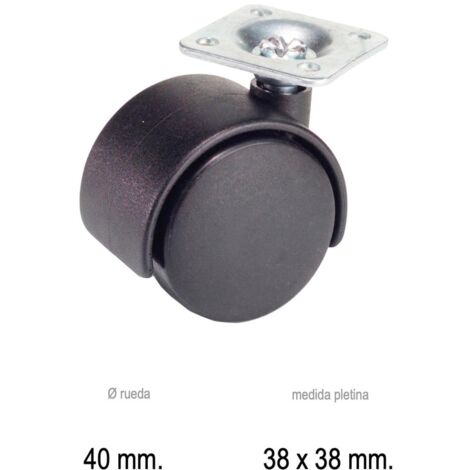 Rueda Domestica Nylon Negro Placa 40 mm.