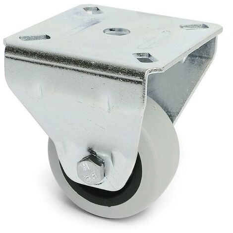 rueda fija zaga aro de goma gris ø50 h76 soporte de acero zincado, 5 agujeros.