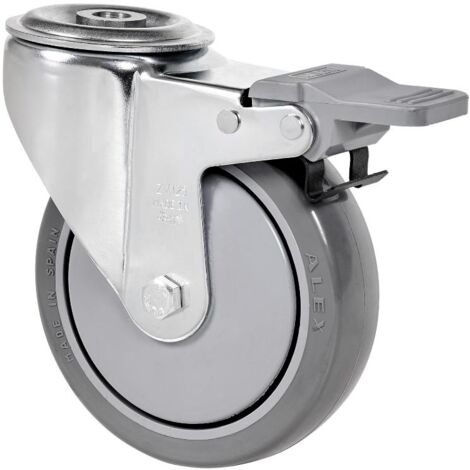 rueda giratora agujero m10 freno 20zvlfd100cp-pgaisb goma gris eje bolas