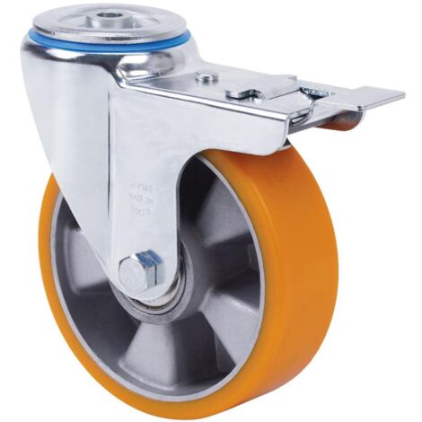 rueda giratora agujero m10 freno 20zvlfd80-aub aluminio-poliur.naranja bolas