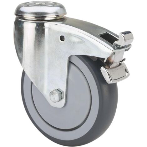 rueda giratora agujero m10 freno 300-100-5 cp poliamix-goma gris eje bolas