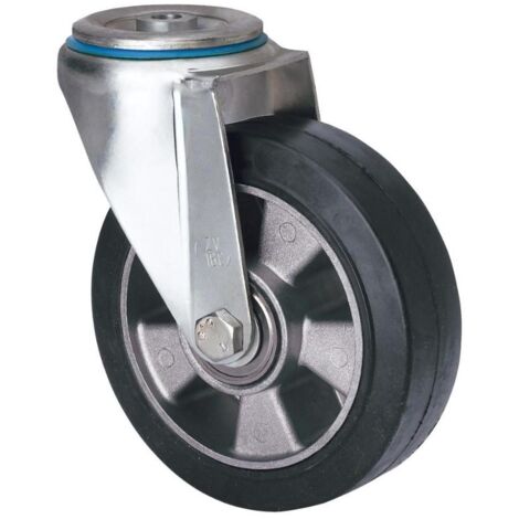 rueda giratora agujero m12 20zv100-deb aluminio-goma negra elastica eje bolas