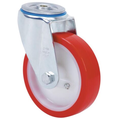 rueda giratora agujero m12 20zv150-pob nylon blanco-poliur.rojo eje bolas