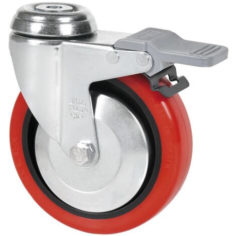 rueda giratora agujero m12 freno 20bhafd100cp-ppia poliamix-poliur.rojo liso