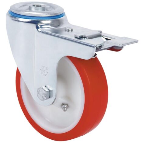 rueda giratora agujero m12 freno 20zvfd100-po nylon blanco-poliur.rojo liso