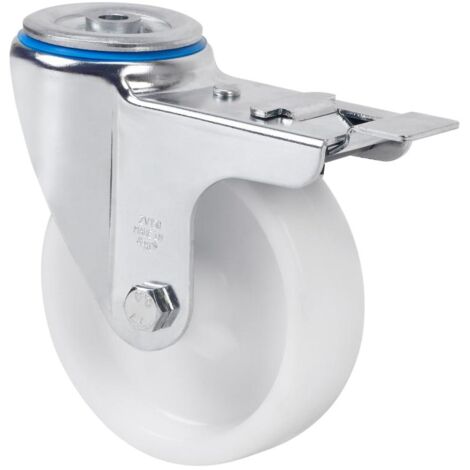 rueda giratora agujero m12 freno 20zvfd100-ut poliamix blanco eje liso